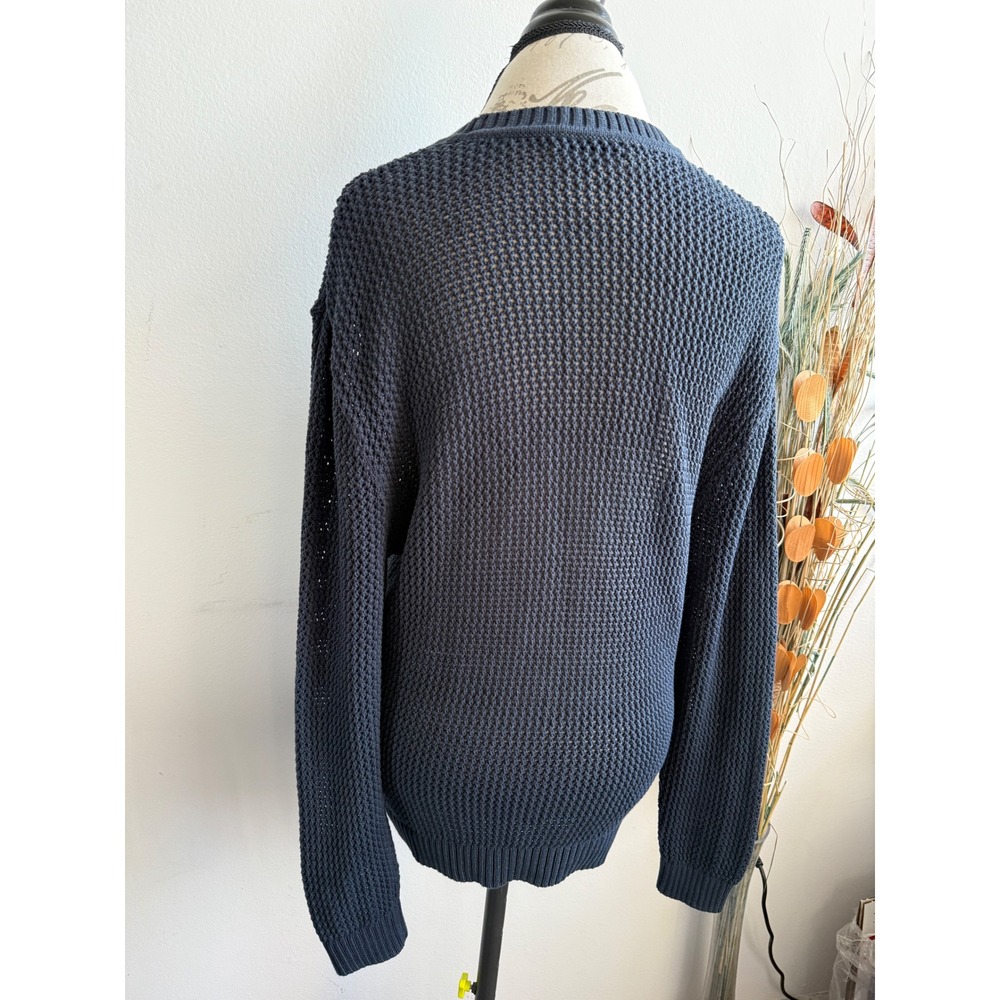 TNA‎ Aritzia Womens Navy Blue Cotton Mesh Open Knit Crewneck Sweater Size M